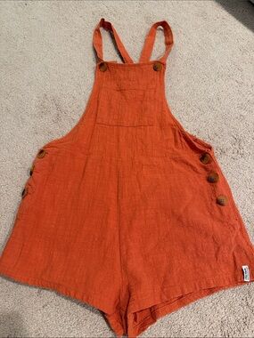 Rhythm made for adventure Orange 100% cotton linen Look Button Side Overalls sm